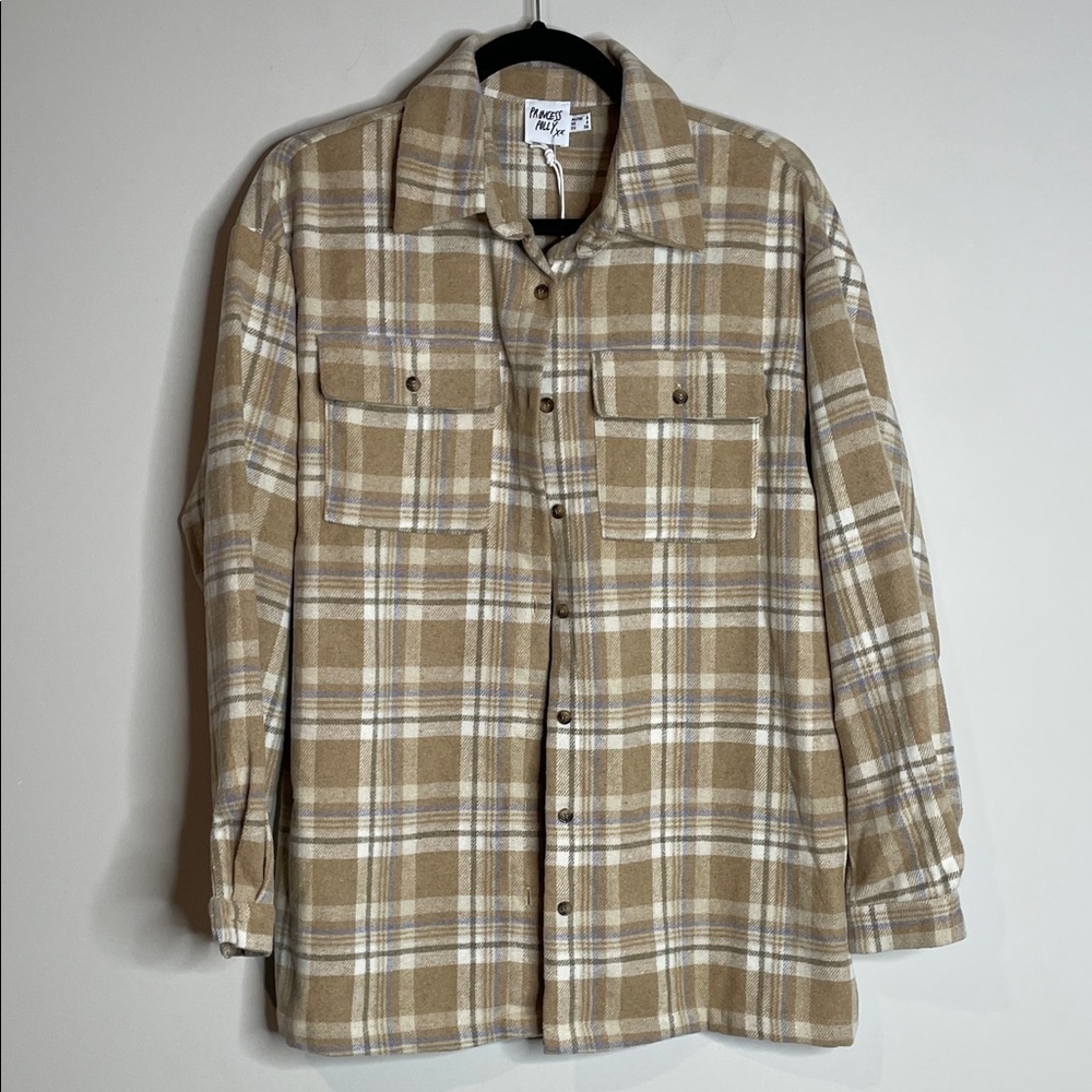 Princess Polly | Women’s Mila Beige Plaid Shirt Jacket Size 4 NWT